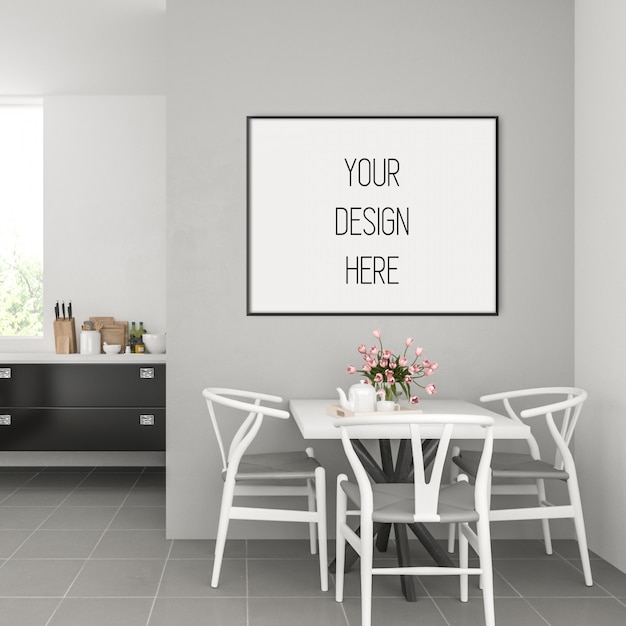 Download Poster mockup, kitchen with horizontal frame | Premium PSD ...