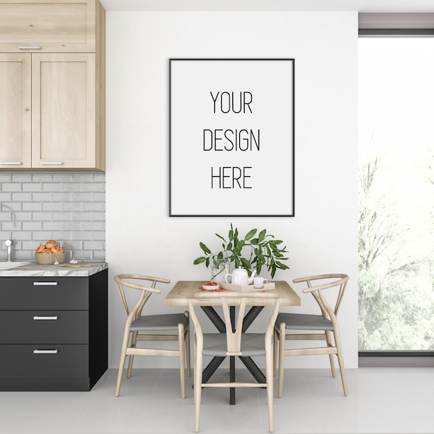 Download Poster mockup, kitchen with vertical frame, scandinavian ...