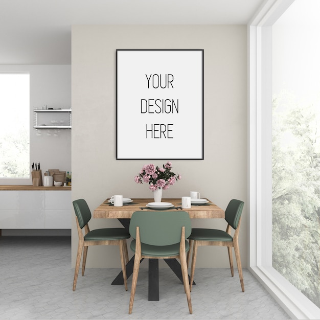 Download Premium PSD | Poster mockup, kitchen with vertical frame
