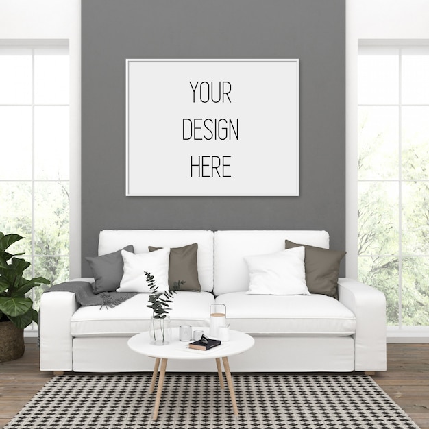 Download Poster mockup, living room with horizontal frame | Premium PSD File