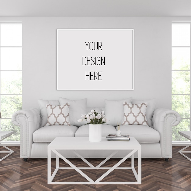 Download Poster mockup, living room with horizontal frame | Premium ...