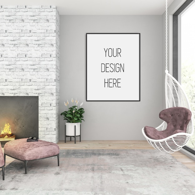 Download Premium Psd Poster Mockup Living Room With Vertical Frame