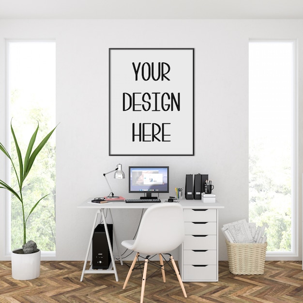 Download Premium PSD | Poster mockup, scandinavian home office interior