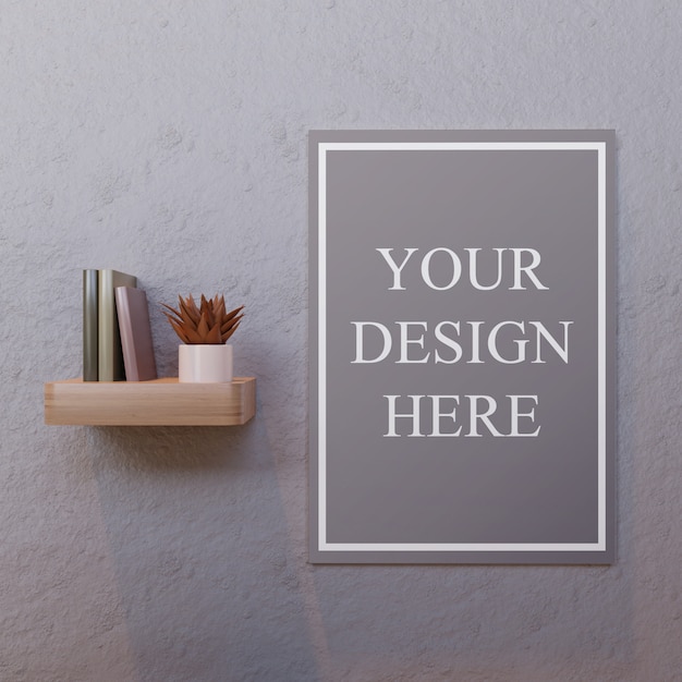 Download Poster mockup on wall with books wall desk | Premium PSD File