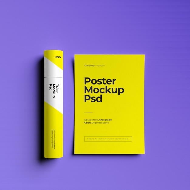 Download Poster mockup with paper tube mockup | Premium PSD File