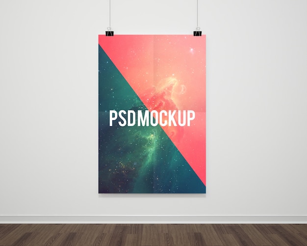 Download Poster on white wall mock up PSD file | Free Download