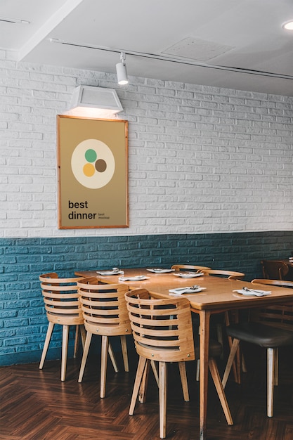 Download Poster in restaurant mockup | Premium PSD File