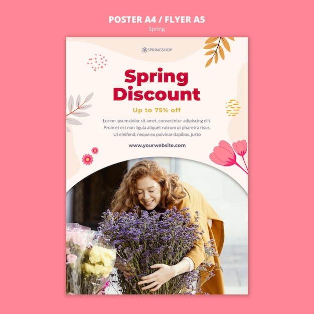 Free PSD | Poster template for flower shop with spring flowers