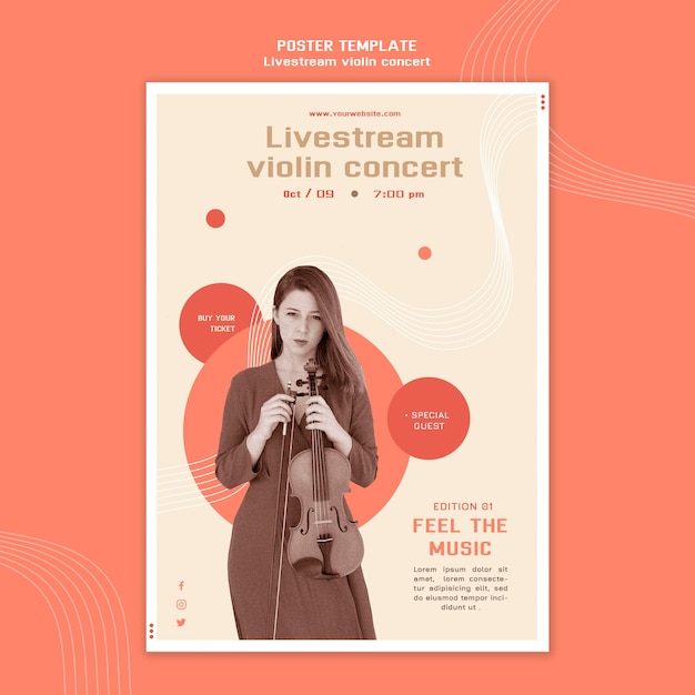 Free PSD | Poster template livestream violin concert