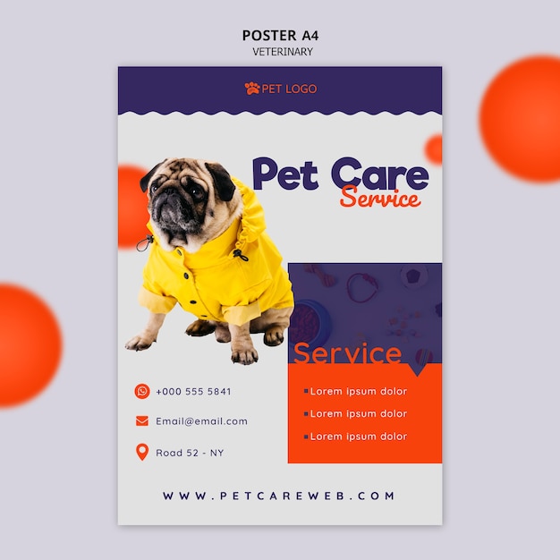 Free PSD | Poster template for pet care with dog