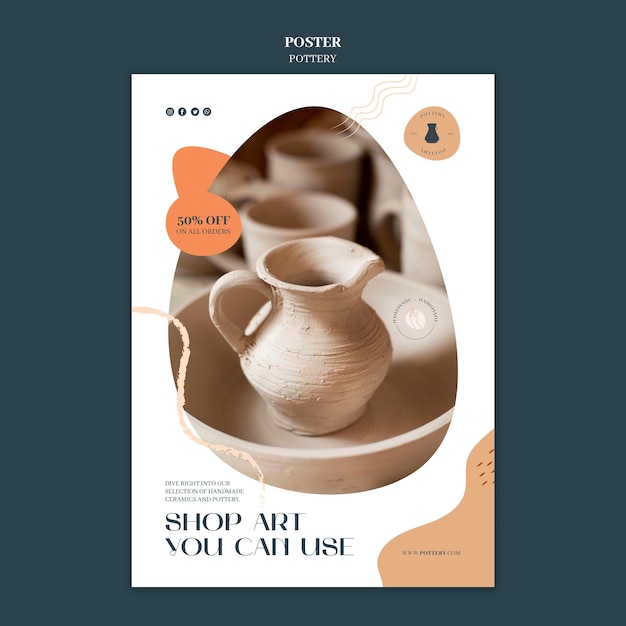 Free PSD | Poster Template For Pottery With Clay Vessels