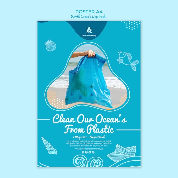 Free PSD | Poster template with world ocean day