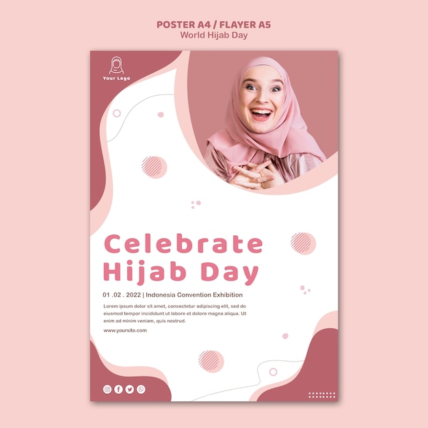 Download Free PSD | Poster template for world hijab day celebration