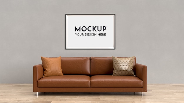 Download Posters, frame mock up in interior with sofa. picture frame mockup template | Premium PSD File