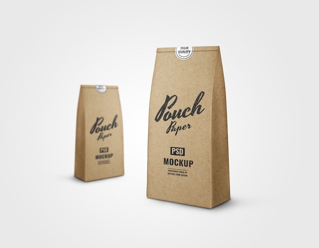 Premium PSD | Pouch craft paper realistic rendering mockup