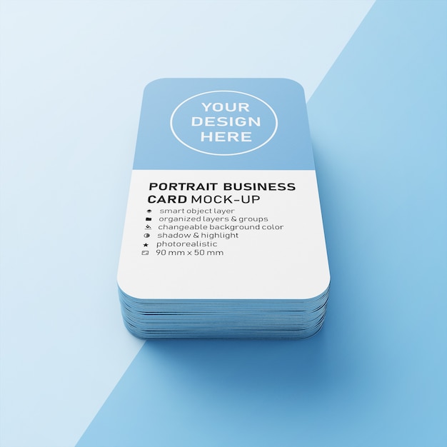 Download Premium editable stacked 90x50 mm portrait business calling card with rounded corners mockups ...