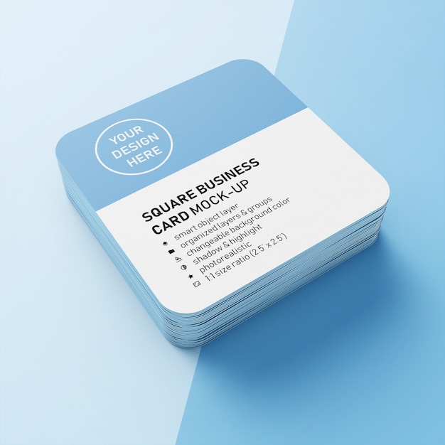 Download Premium editable of a stacked 90x50 mm square business card with rounded corner mockup design ...