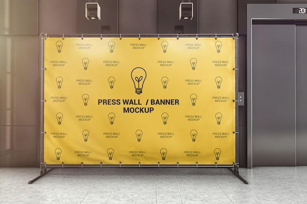 Download Premium PSD | Press wall banner in office lobby mockup