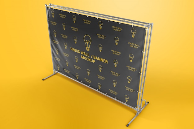 Press wall banner with metallic frame mockup PSD file | Premium Download