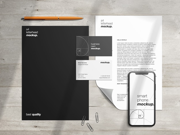 Download Premium Psd Professional Corporate Business Identity Stationery Mockup Template And Scene Creator With Letterhead Business Cards And Smartphone Yellowimages Mockups