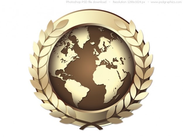 PSD gold world award icon, golden medal PSD file | Free Download