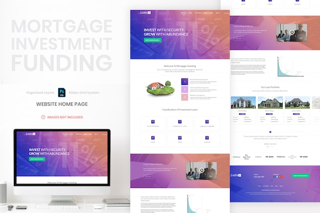 住宅ローン不動産投資のウェブサイトのホームページテンプレートプレミアムpsd プレミアムpsdファイル