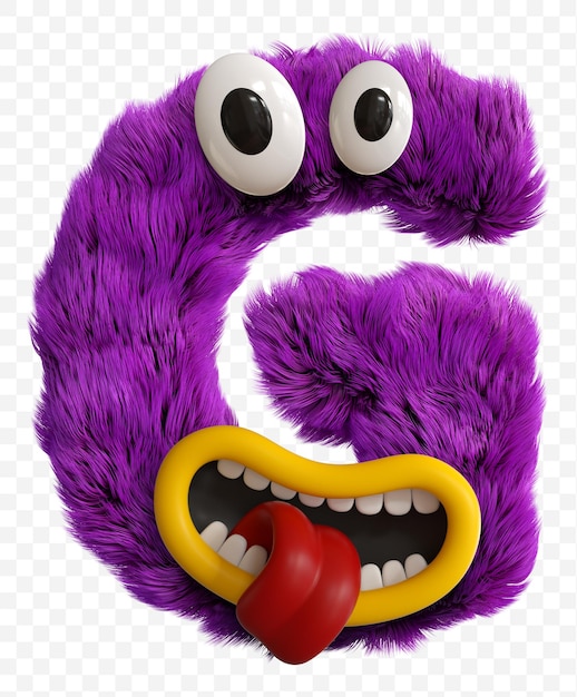 紫色の漫画のキャラクターのモンスターの顔の大文字 分離された3dレンダリングアルファベット プレミアムpsdファイル