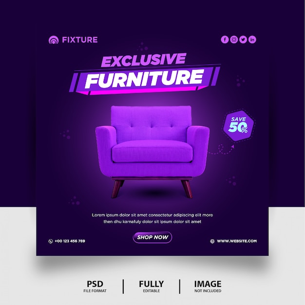 Purple exclusive furniture sale social media post template | Premium