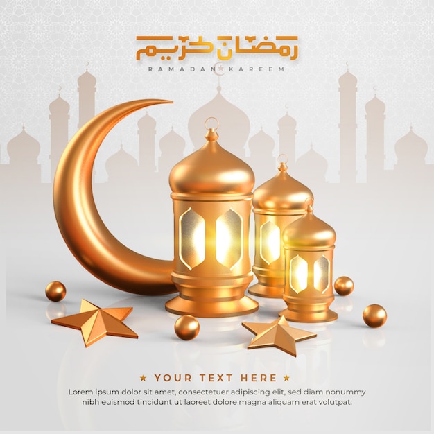 Premium Psd Ramadan Kareem Islamic Greeting Background With Crescent
