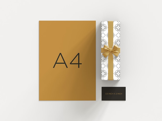 Download Ready to use stationery mockup with gift box top view PSD file | Premium Download