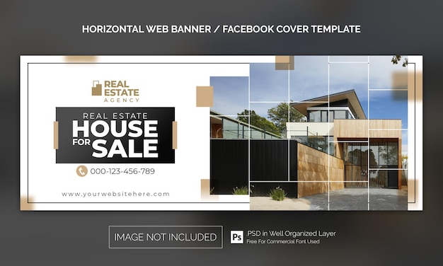 Real estate house property horizontal banner or facebook cover advertising template Premium Psd