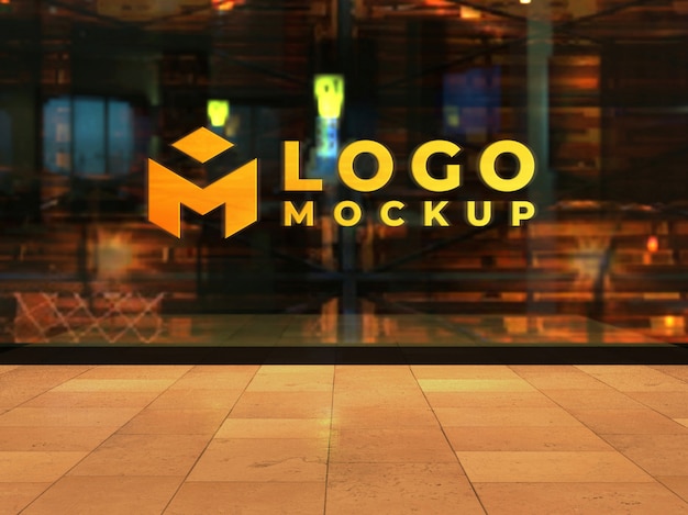 3d glass window logo mockup