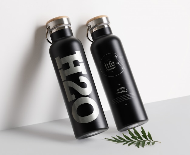 Download Premium PSD | Realistic black bottle mockup template