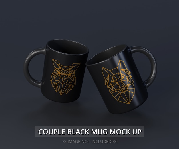 Download Realistic black mugs mockup flying | Premium PSD File