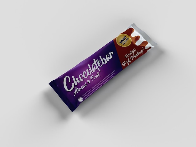 Download Premium Psd Realistic Chocolate Bar Snack Glossy Doff Packaging Mockup Laying View