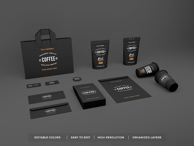 Download Premium Psd Realistic Coffee Brand Identity And Stationery Mockup Yellowimages Mockups