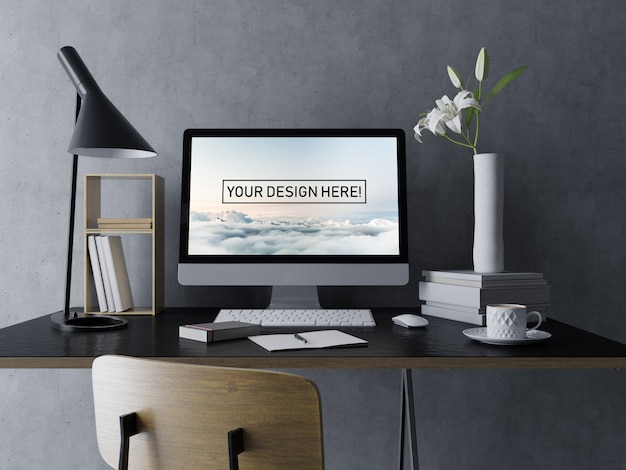 Download Realistic desktop pc mockup design template with editable ...