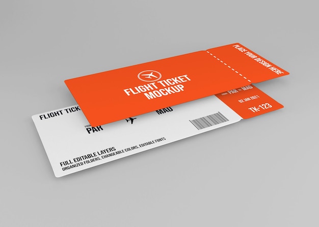 分離された現実的な航空券のモックアップデザイン プレミアムpsdファイル