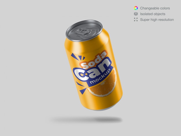 Download Realistic floating aluminium soda can mockup template ...