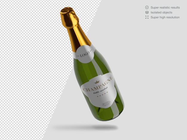 Download Premium Psd Realistic Floating Champagne Bottle Mockup Template