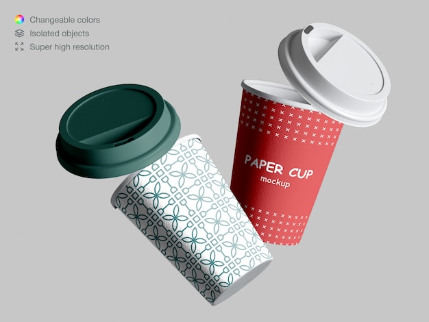 Download Premium Psd Realistic Floating Coffee Cups Mockup With Lids