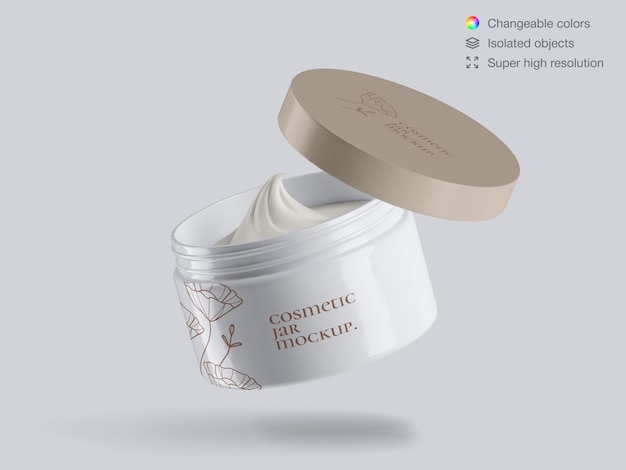 Download Premium PSD | Realistic floating opened plastic cosmetic face cream jar mockup template