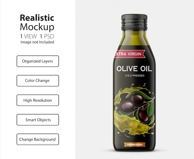 Download Premium PSD | Realistic front view of olive oil bottle mockup