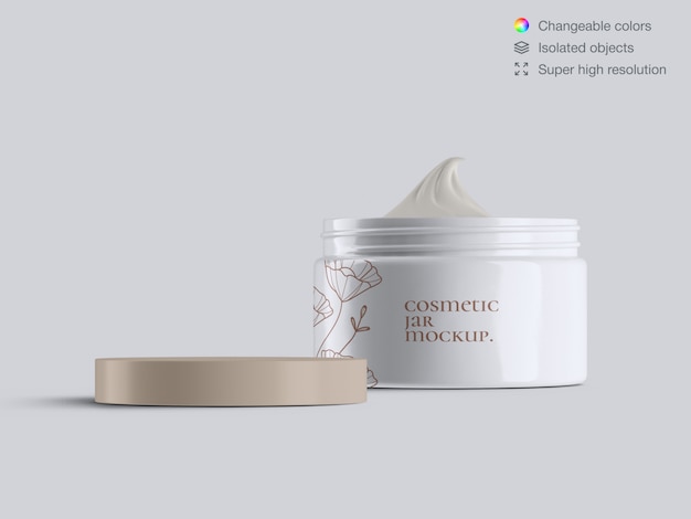 Download Premium Psd Realistic Front View Opened Plastic Cosmetic Face Cream Jar Mockup Template PSD Mockup Templates