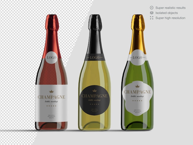 Download Realistic front view variety of champagne bottles mockup template | Premium PSD File