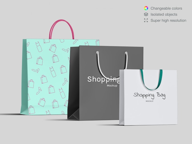 Download Realistic front view variety of shopping paper bags mockup ...