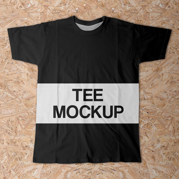 Download Realistic full print top view t-shirt on wood mockup PSD ...