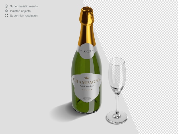 Download Premium PSD | Realistic isometric champagne bottle mockup ...