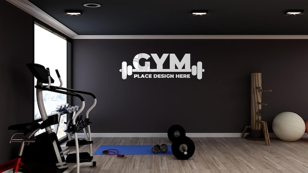 Premium PSD | Realistic logo mockup in modern fitness and gym room