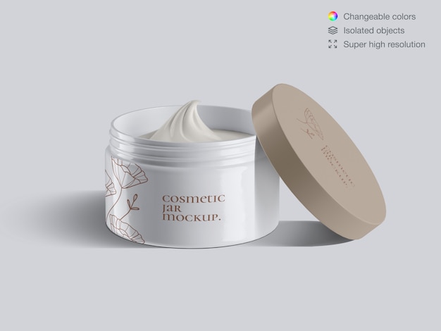 Download Realistic opened plastic cosmetic face cream jar mockup ...